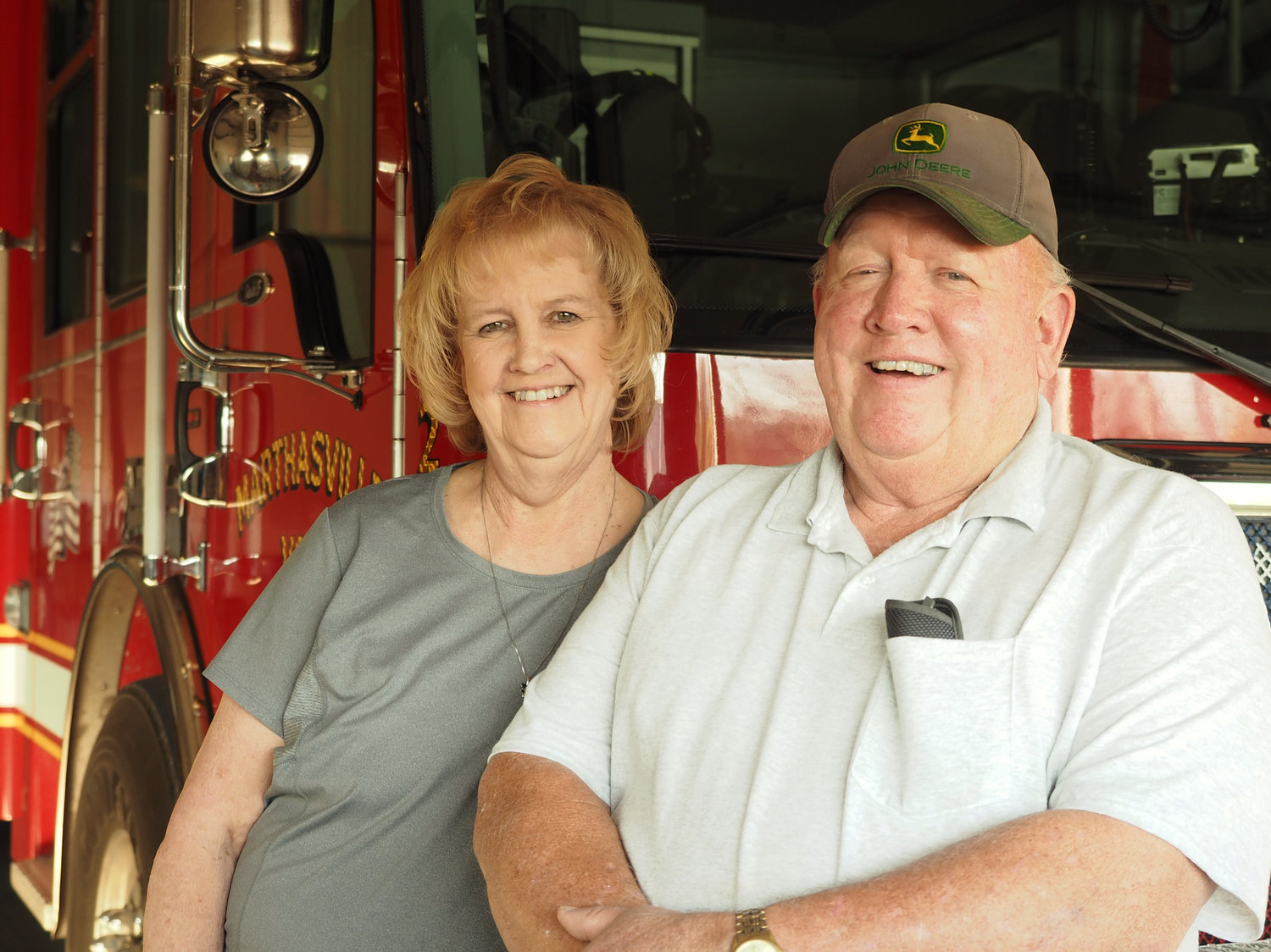 50 YEARS STRONG — Retired Fire Chief Jim Buescher and his wife Cindy are a unique couple, both serving the public in their roles as first responders. Jim Buescher recently celebrated 50 years with the Marthasville Fire Protection District (MFPD). He was honored by firefighters past and present during a celebration held Wednesday, Nov. 9 at Marthasville’s Station 1. Buescher continues to respond to calls with the MFPD and serves on the district Board of Directors.