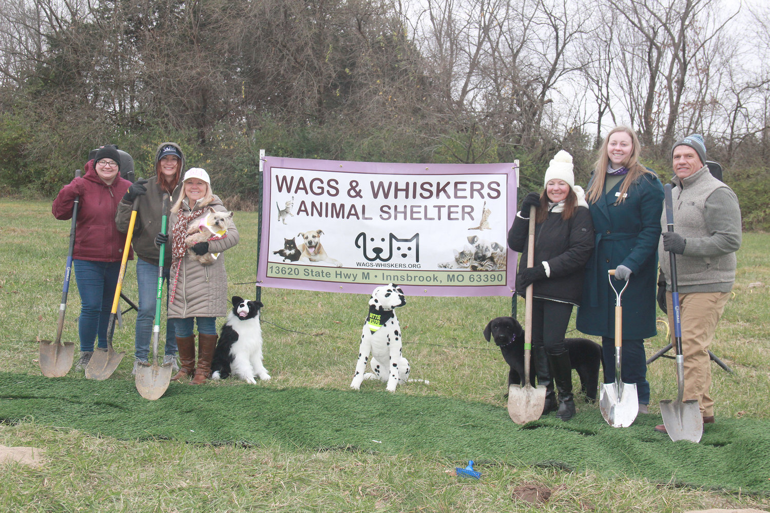 GROUNDBREAKING — Wags & Whiskers board members hosted a groundbreaking ceremony Nov. 12 to celebrate the future construction of a nonprofit animal shelter in the village of Innsbrook. Pictured, from left, are board members Taylor Erb, Penny McClain, Kathy Caton, Tracy Sator, Katie Joyce and Michael Bohm.