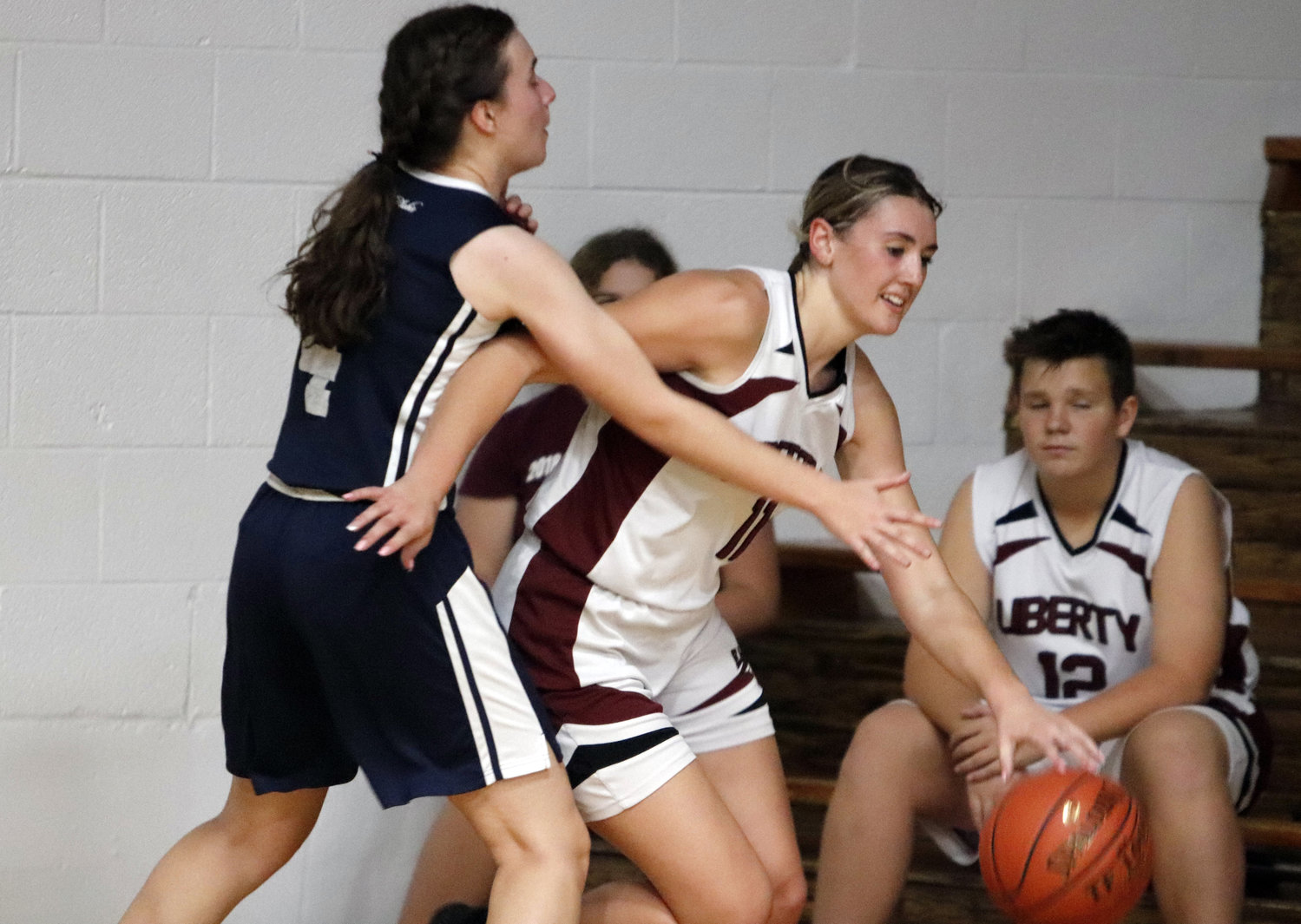 Kylee Ball attemps to get past a Providence defender during a game earlier this season.