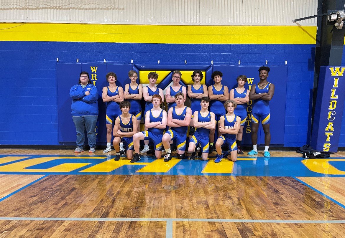 Members of the Wright City boys wrestling team are, front row, from left: Koen Volpi, Joseph Beitel, Cody Cushing, David Yates and Noah Bond. Back row, from left: Grant Stockmann, David Riggs, Hunter Shoults, Caleb Hall, Karsten Uhl, Lane Graves, Isaiah Yoder, Quincy Rice and Demetrice LeNoir.