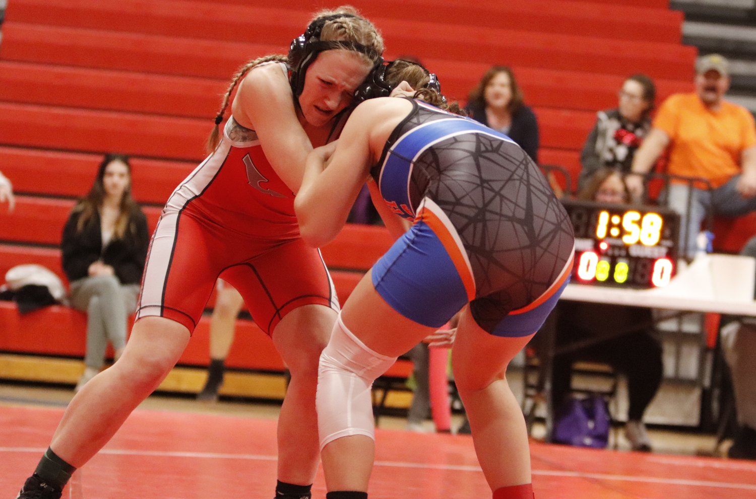 Emily Beumel (left) wrestles at the GAC North Scramble Tuesday.