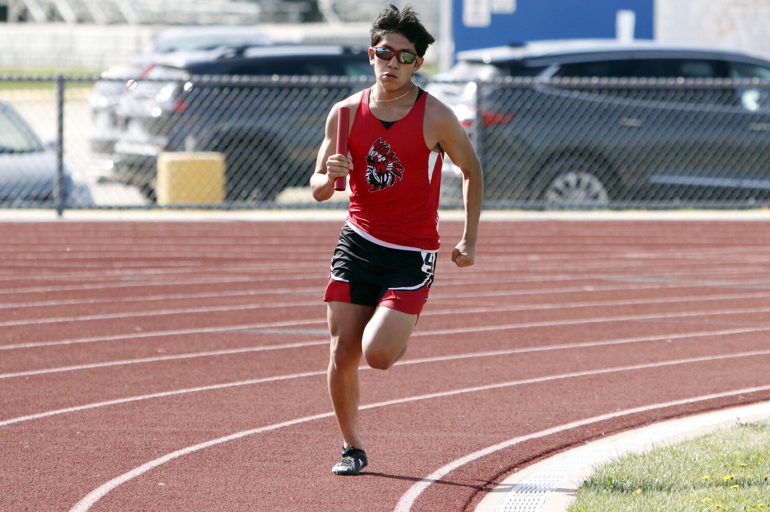 Warrenton’s Bryan Guerrero runs his leg of the 4x800-meter relay at the Wright City Invite last week. Warrenton won the event and finished first place as a team in the competition.