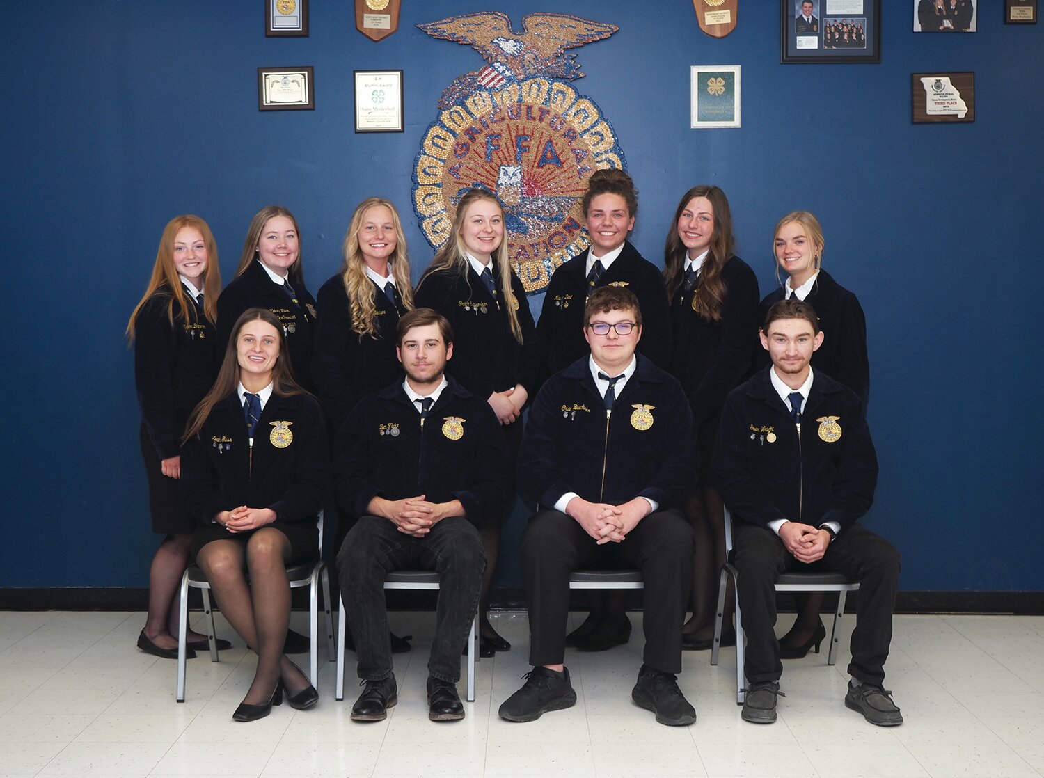 The Warrenton High School FFA Chapter attended the state convention April 20-21 and brought back many state awards. Pictured, bottom row, from left, are Leah Guss, Ben Flake, Grant Buehner and Gavin Wright. Back row: Allison Duncan, Kelsey Miller, Autumn Bledsoe, Grace Schlansker, Madison Dent, Nicole Benne and Bailey Schneider.