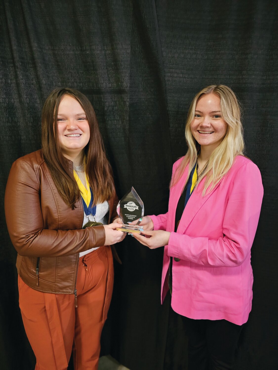 FOURTH AT STATE – Wright City FBLA members Jessica Dunning, left, and Kelsey Douglas placed fourth in business plan during the state FBLA conference from April 16-18 in Springfield.