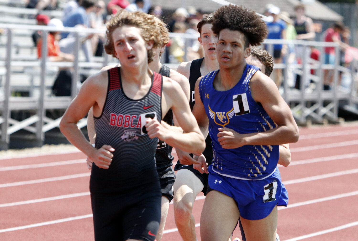 Isaiah Yoder looks to catch the leader during the Class 3 1600-meter run.