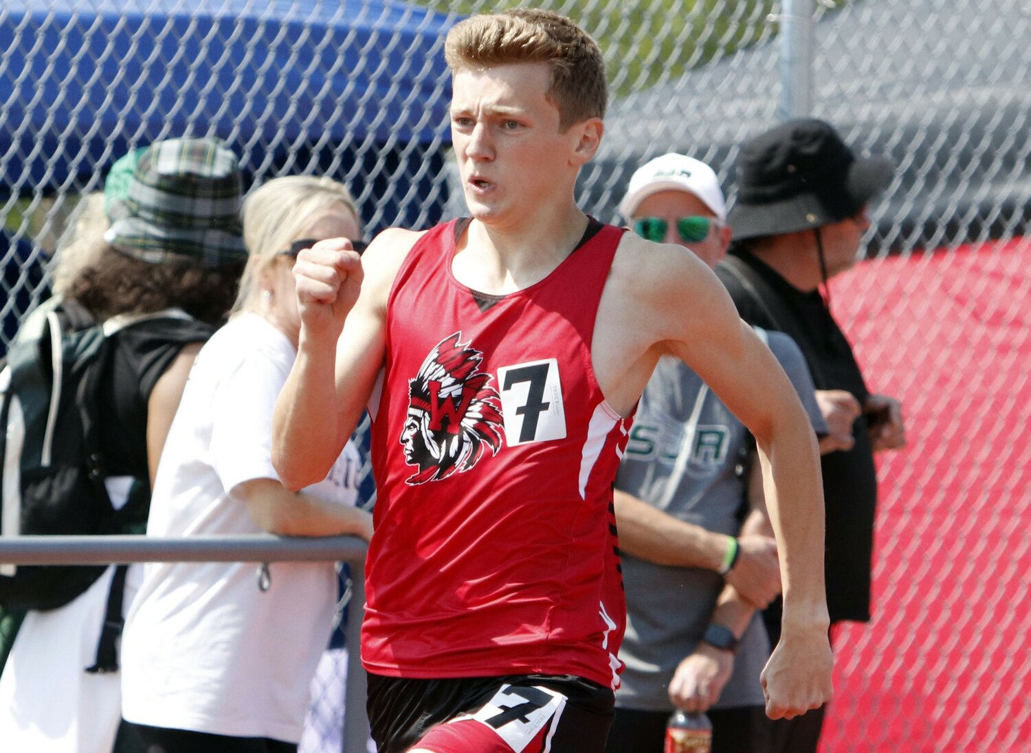 Warrenton senior Zach Bristol competes in the 400-meter dash at the Class 4, Sectional 2 competition May 20 at Mexico High School. Bristol placed third in the race to qualify for the Class 4 state meet.
