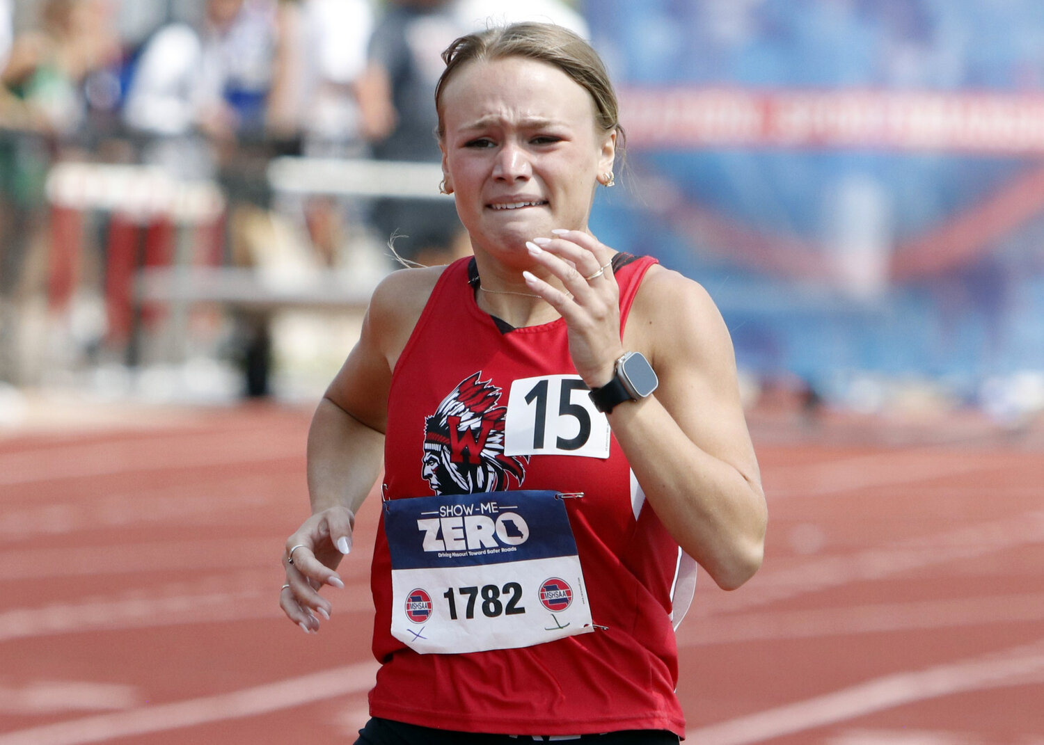 Madelyn Marschel competes in the Class 4 800-meter run during the state track and field meet.
