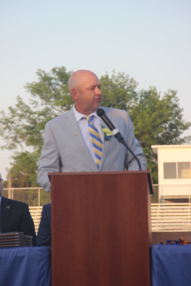 Wright City R-II Superintendent Dr. Chris Berger welcomes everyone to the graduation ceremony at Wright City High School.