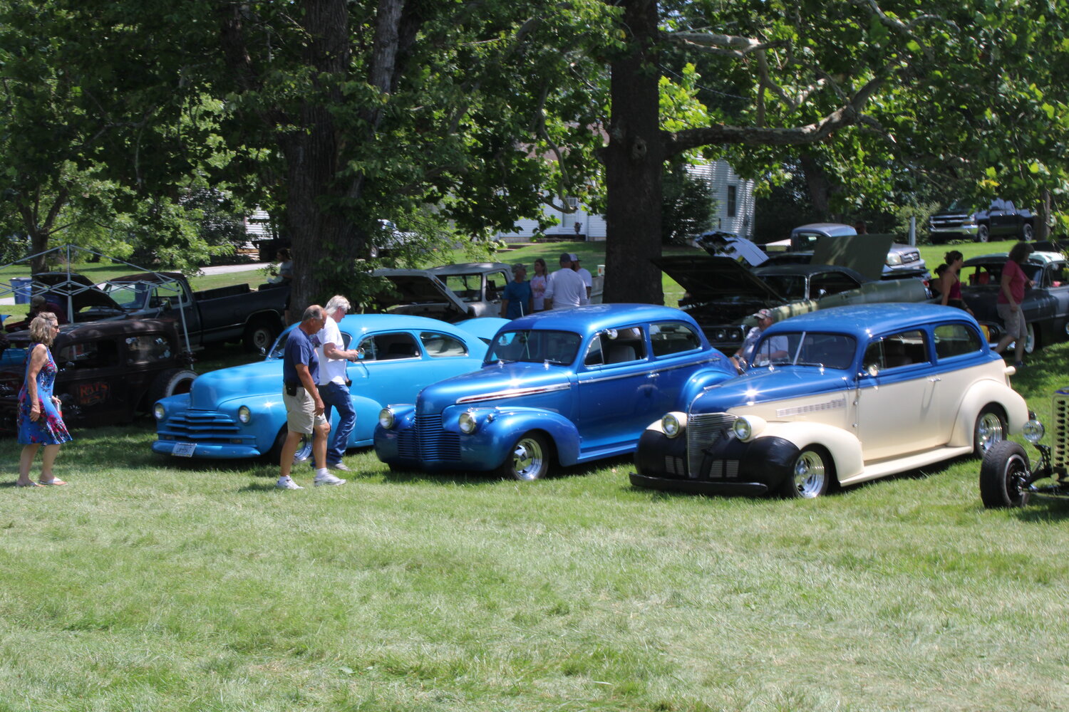 A row of blue cars were on display during the July 29 show.