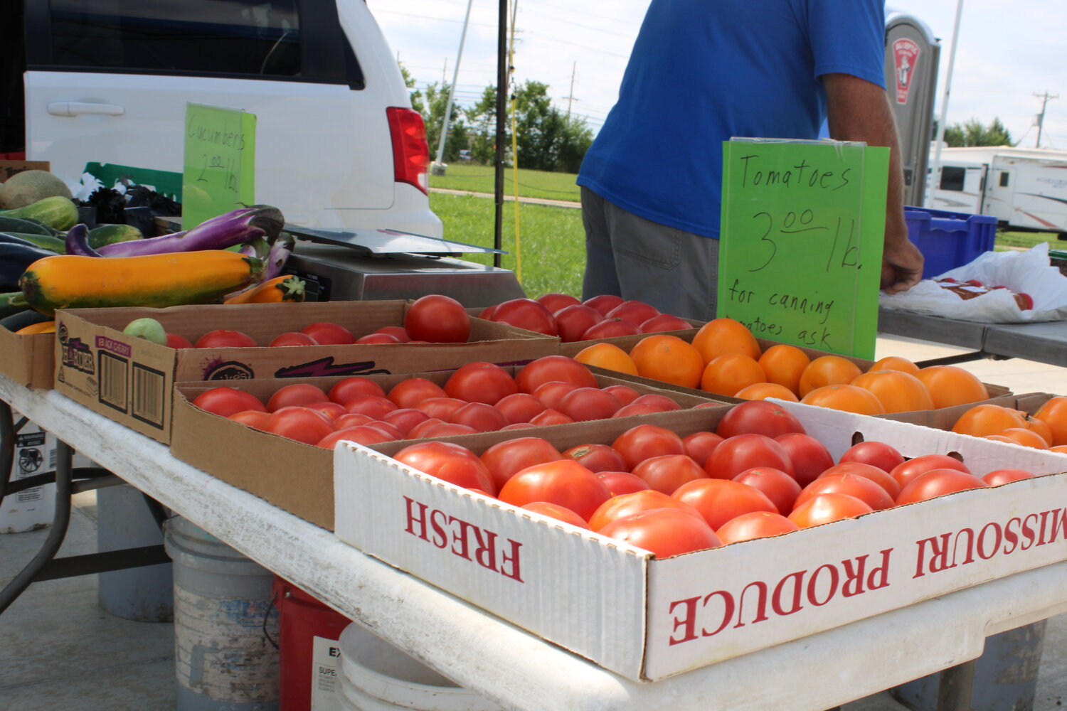 John Kopmann had a number of tomatoes for sale at the Aug. 1 market.