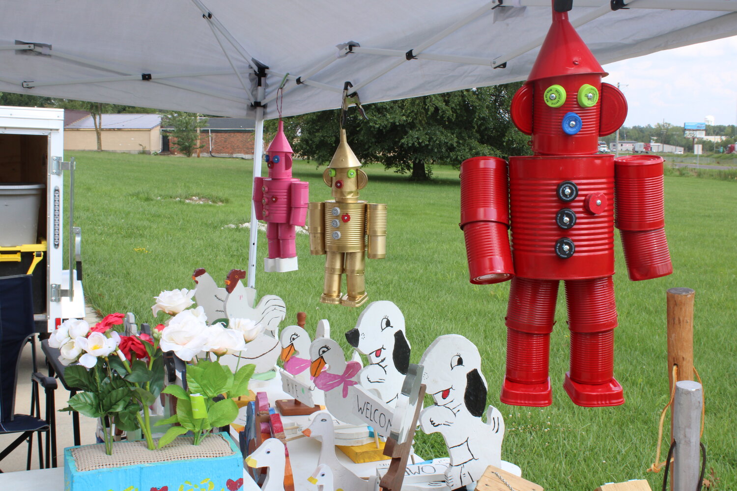 Jerry High had a red tin man adoring his booth during the Aug. 8 market in Warrenton.
