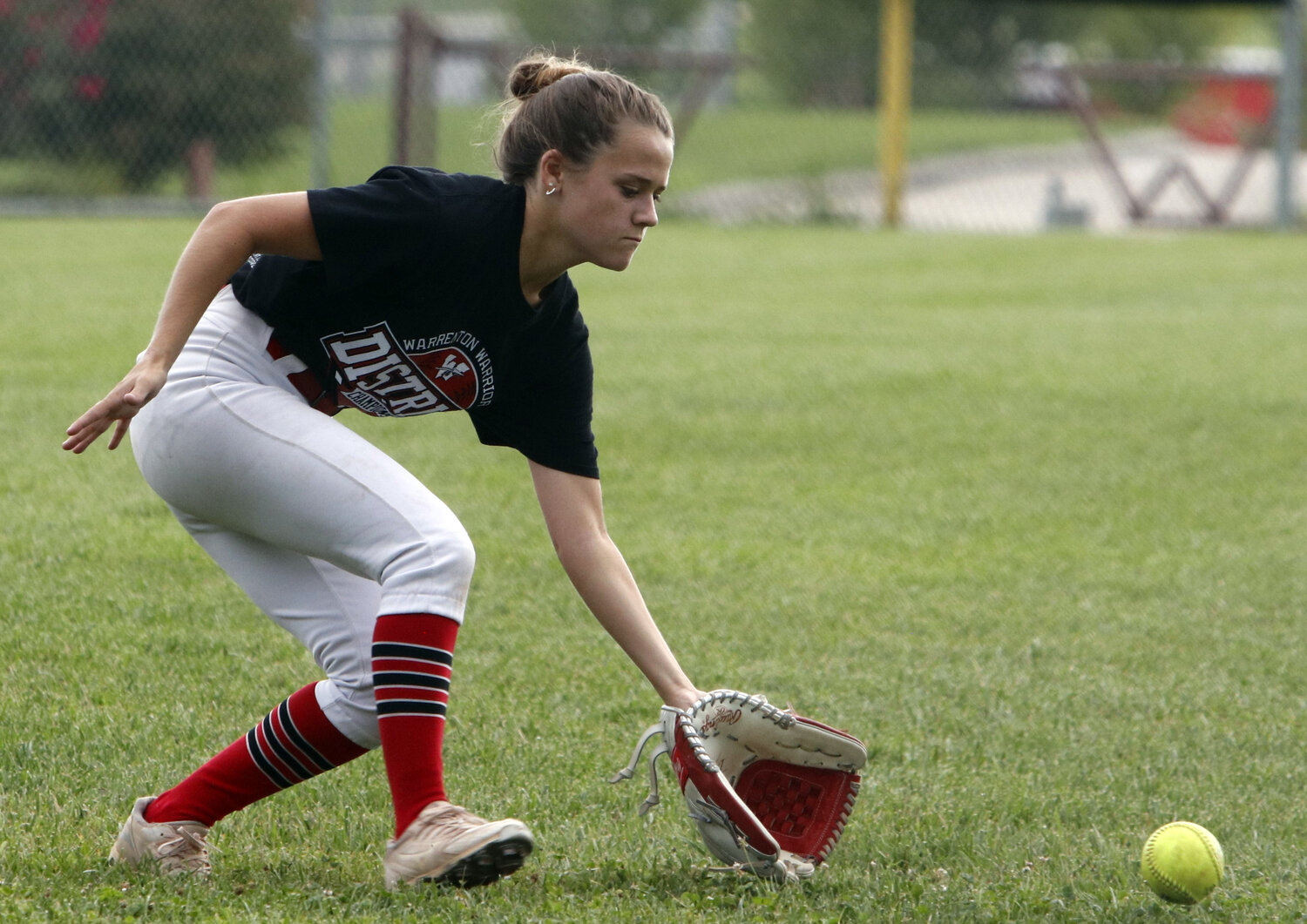 Grace Steinhoff runs towards the ball during outfield drills at an August practice.