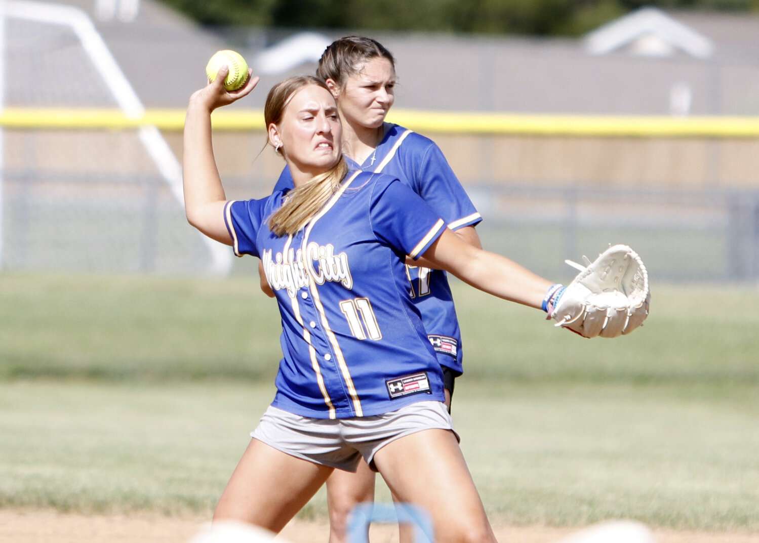 Emma Staats throws the ball during warmups at practice last week.
