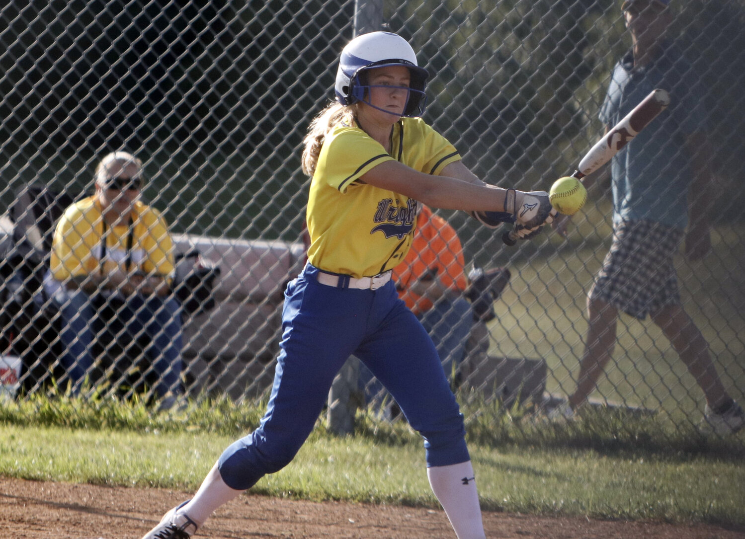 Sadie Sehnert makes contact with a pitch during Wright City's win over Louisiana.