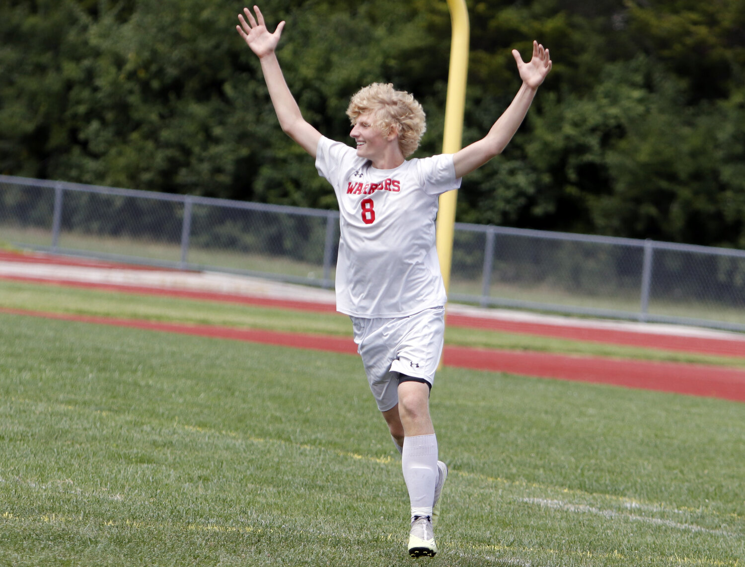 Isaac Wagner celebrates after scoring a goal in the second half of last weekend's win over Wright City.