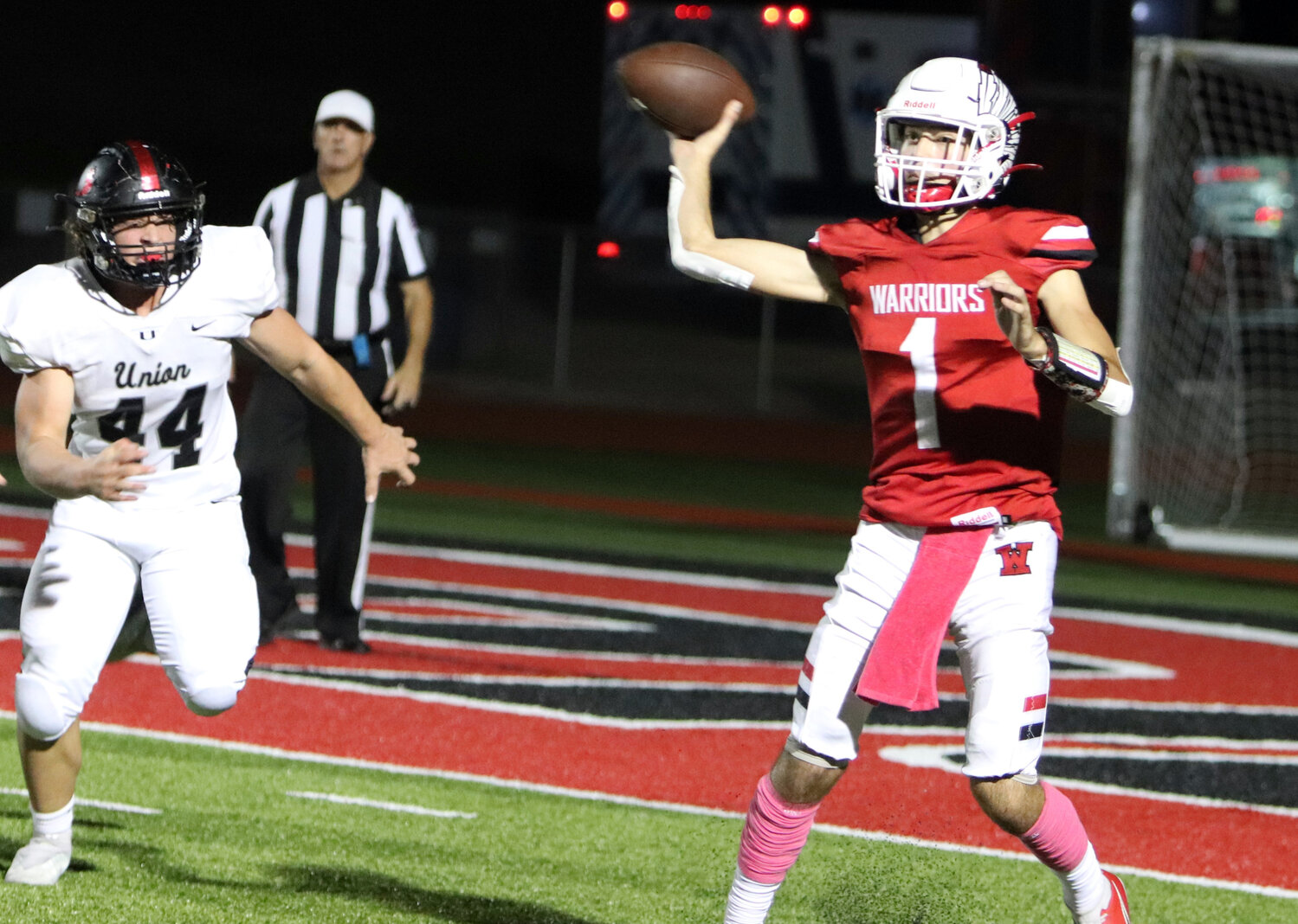 Charlie Blondin throws a pass during Warrenton's 49-21 win over Union.