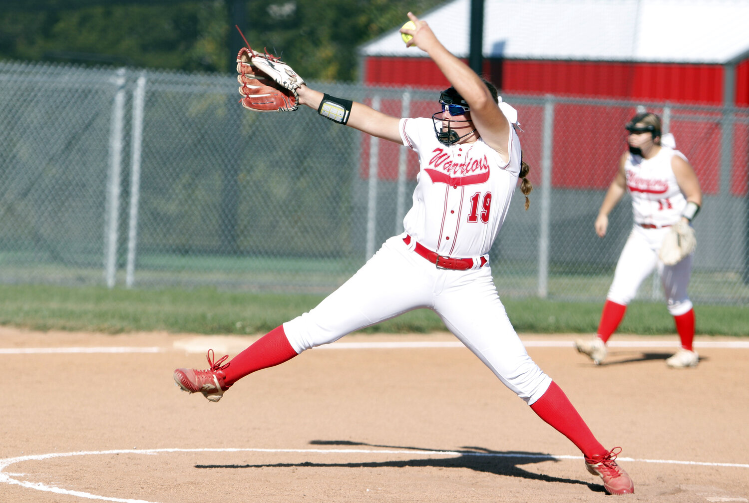 Kylie Witthaus delivers a pitch to home plate during a regular season game against Montgomery County this past season. Witthaus was one of three Warrenton players to be named to the GAC North first team.