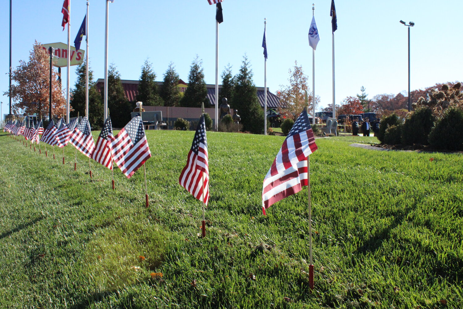 Flags were placed around the site of the Tribute to Veterans Memorial in Warrenton in honor of those from Warren County who made the ultimate sacrifice in war dating back to World War I.