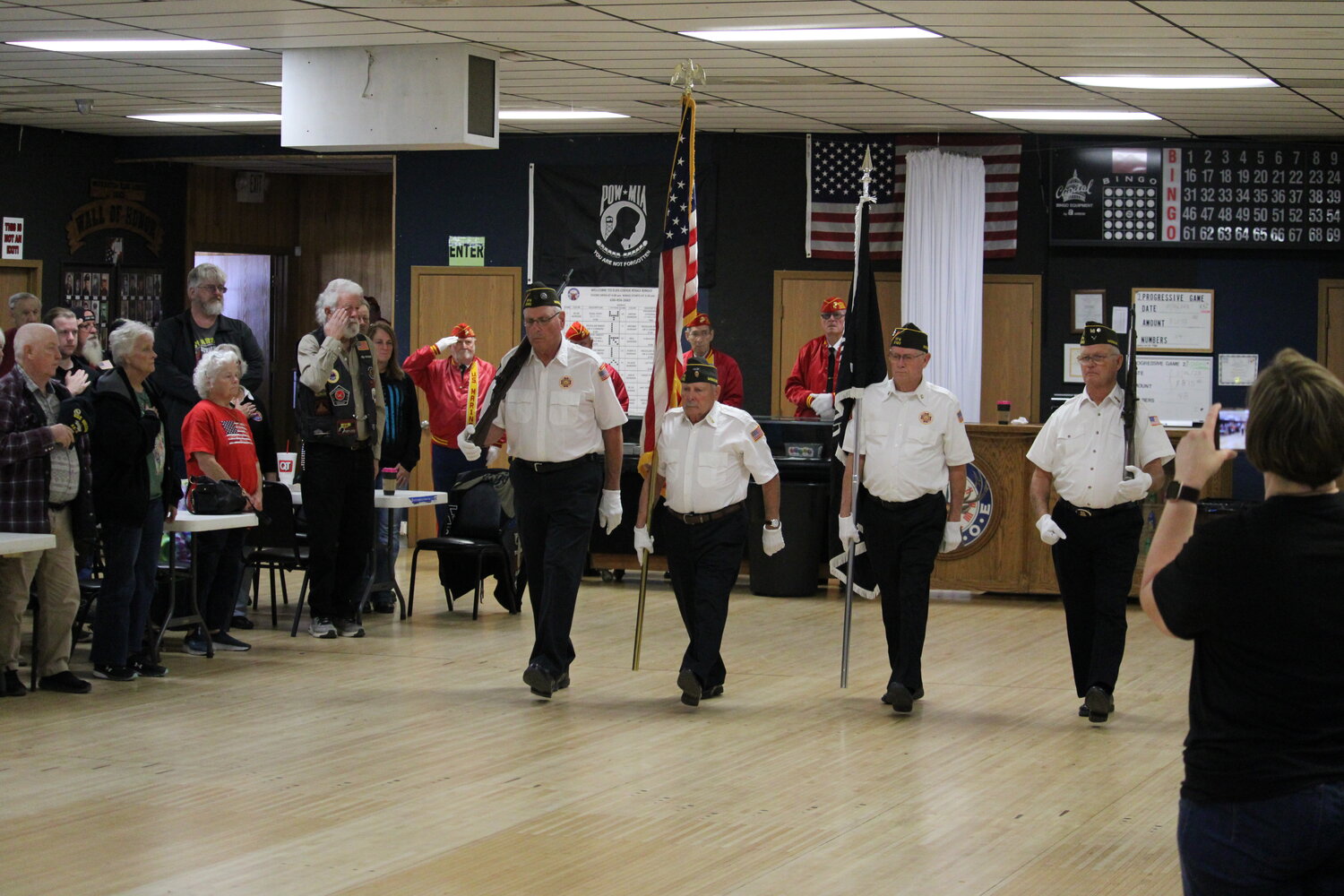 The color guard prepares to post the colors at the beginning of the ceremony.