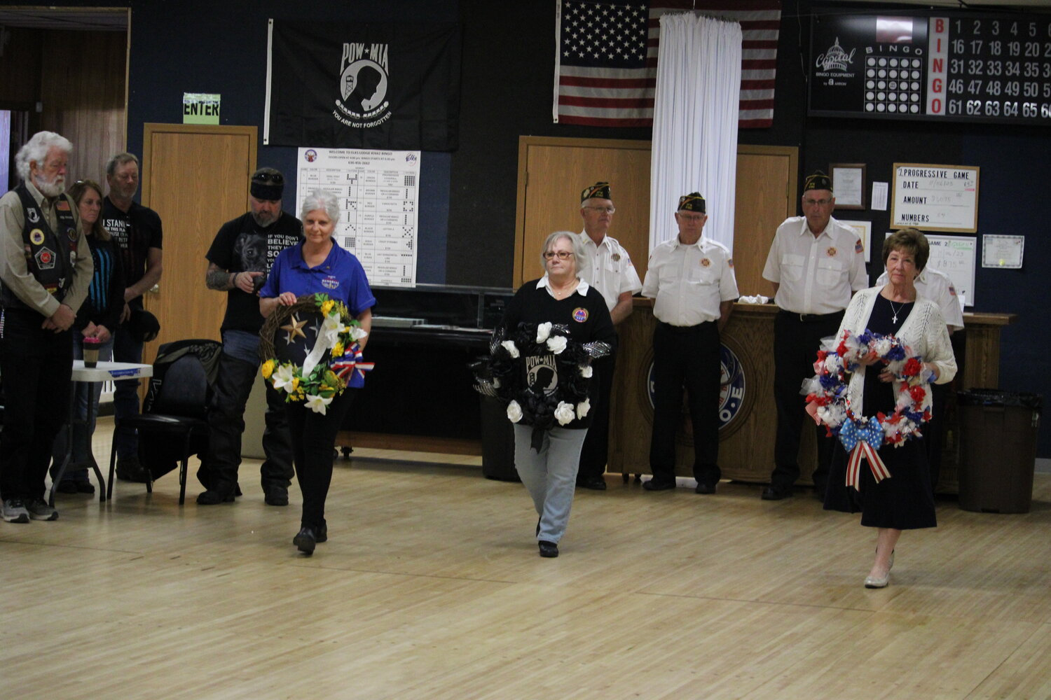 Wreaths were placed in honor of veterans near the end of the ceremony.