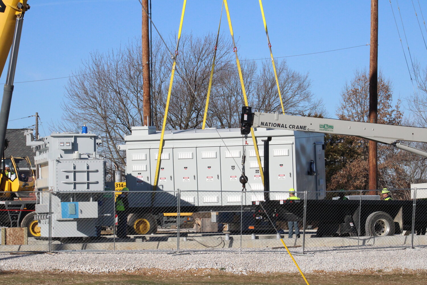 The new switcher at the substation in Foristell is lowered into place on Dec. 14.