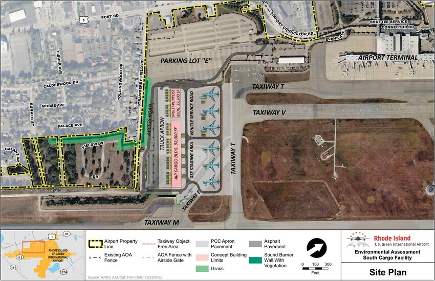 WHAT’S PLANNED: A rendering of the South Air Cargo facility and the proposed road with access to the Airport Connector. This early plan does not include a rotary enabling traffic to access the connector which is under design.