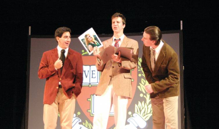 HARVARD MATERIAL? The Harvard admission&rsquo;s board decides whether or not to let Elle Woods (who sent in a headshot with her transcript) into the prestigious school. They are, from left, Jon Petteruti, Colin Murphy and Brent Parker.