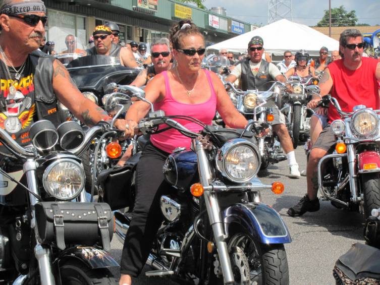 This is just a small portion of the record 125 motorcycles that took off from Taso&rsquo;s Restaurant at 1500 Atwood Avenue Sunday and rode 68 miles to help raise money for charity.