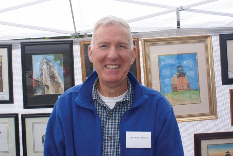 WATERCOLORS FOR SALE: Jonathan Almond of Cranston set up his artwork for sale during the festival.
