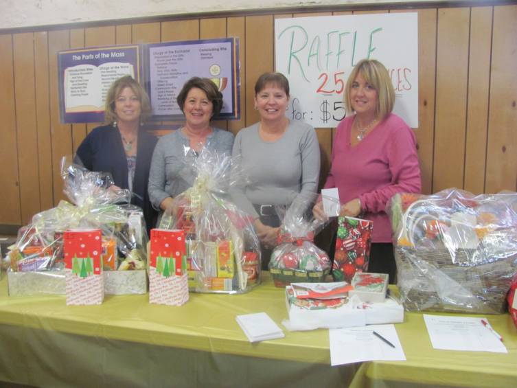 The annual Fall Bazaar and Bake Sale featured an array of gift and theme baskets for a silent auction. Among those volunteers who worked to raise money for the parish were Peggi LaTori, Denise LoPresti, Fran Wilkie and Cindy Pagliaro.