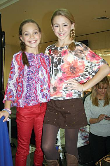 STARS OF THE SHOW: Chloe Lukasiak and Maddie Ziegler pose for a photo during the Dance Moms event at Warwick Mall.