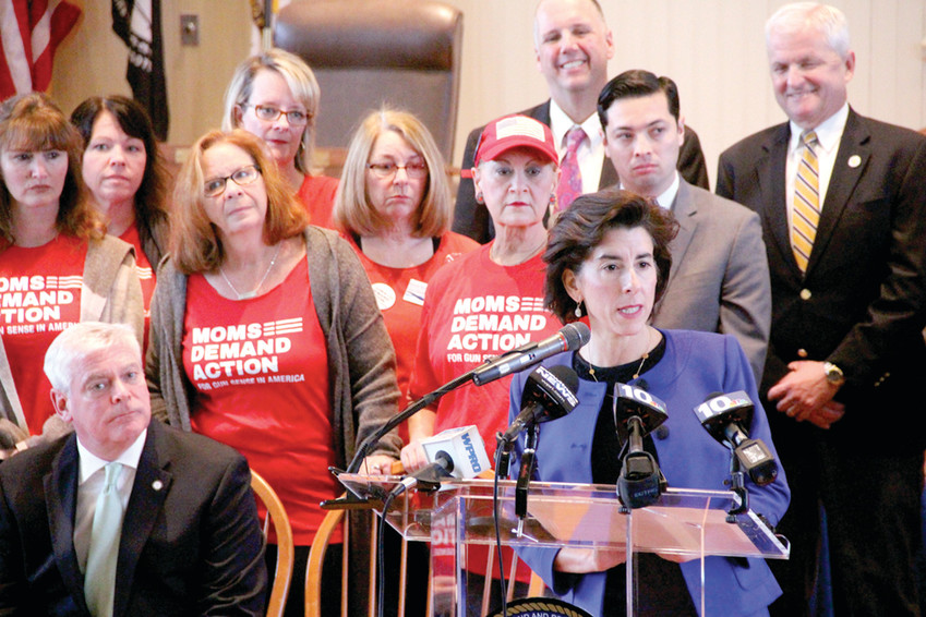 PREVENTING TRAGEDIES: Governor Gina Raimondo, along with state law enforcement and local municipal leaders declared the executive order establishing Red Flag protocols in Rhode Island as a common sense measure that will prevent tragedies by way of gun violence.