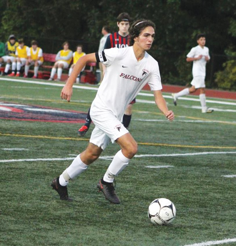 STATEMENT WIN: Cranston West&rsquo;s Jordan Thibodeau dribbles the ball up the field last week when the Falcons traveled to Lincoln to square off against the Lions. The Falcons pulled off the upset with a 2-1 victory to hand Lincoln its first loss of the season.
