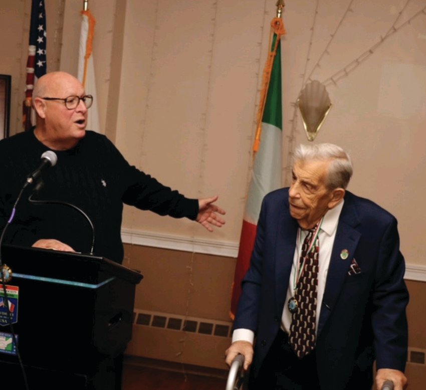 SPIRITED SPEECH: Rev. Peter J. Gower offers praise for Joseph Spremulli, a proud and popular parishioner at Our Lady of Grace Church. During the recent tribute for Spremulli , the priest declared: &ldquo;A Good Man!&rdquo;