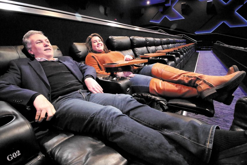 STRETCHED OUT: Mark Malinowski, vice president of Global Marketing for Showcase  Cinemas and Colleen McCormick Blair, who handles public relations for the company, relax  while discussing features of the XPlus theater. The first of the renovated auditoriums seats  170. Malinowski guaranteed viewers won&rsquo;t be falling asleep during the 3-hour &ldquo;The Batman&rdquo;.  &ldquo;There&rsquo;s too much action,&rdquo; he said.