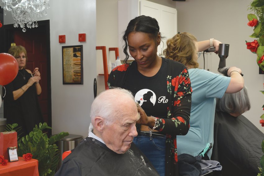 TIME FOR A TRIM: Matt Saballa of Saballa&rsquo;s Empire Barbershop volunteered his time to help Pontarelli in her efforts to raise funds for the Leukemia and Lymphoma Society.