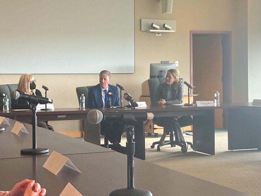 SHARING THEIR EXPERIENCES: Students spoke with Gov. McKee at a roundtable event on April 28 about why they chose CCRI and how their college experience has been.