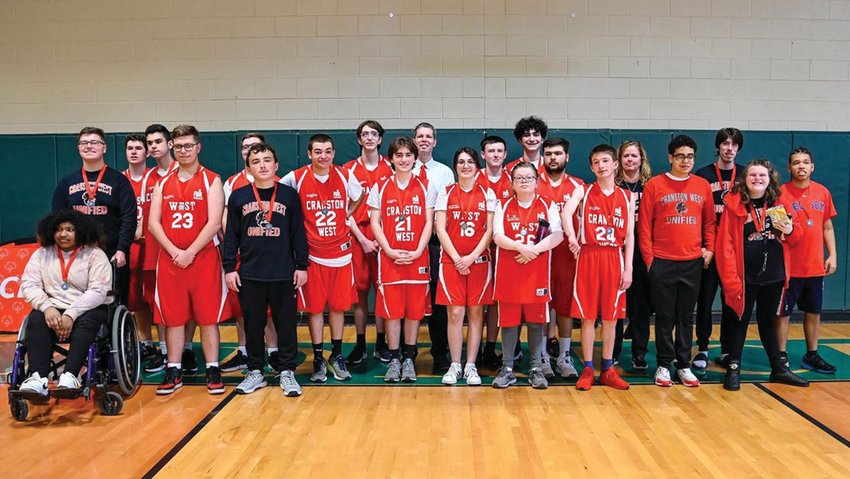 The Cranston West unified basketball team wrapped its season up last weekend when it faced Woonsocket in the Division 3 Championship at Bishop Hendricken High School in Warwick. The Villa Novans would go on to get the win.. Pictured is the team at the conclusion of the contest. (Photos by Leo van Dijk/rhodyphoto.zenfolio.com)