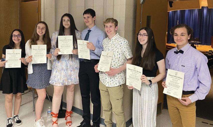 HONORED INDUCTEES: From left to right, Jaylen Molina, Makayla Scuncio, Talia Laflamme, Joshua Philbrick, James Guilmette, Allison Benoit and Willson El Hage, are all newly inducted NHS members.