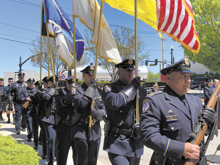 COMMENCING THE CEREMONY: The Color Guard kicked off the 28th annual police memorial service outside the Cranston Police Department.