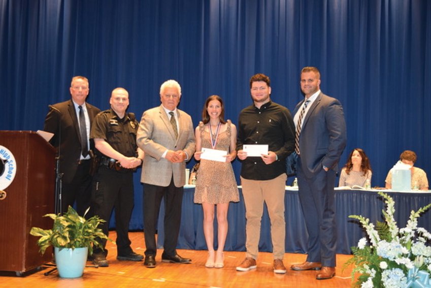 CHIEF&rsquo;S CORNER: Now retired JPD Chief Richard S. Tamburini had the honor of presenting a scholarship in his name to JHS seniors Emily Iannuccilli and Ryan Schino during last Thursday&rsquo;s Senior Honors Awards Night. They&rsquo;re joined by Local 307 President Detective James Seymour, Lt. David Loffler and School Resource Officer Louis Cotoia.