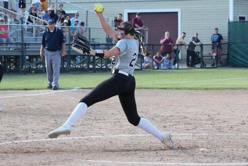 COMPLETE HEAT: Pilgrim starting pitcher Alyssa Twomey pitched a complete game, allowing three runs on five hits while fanning eight, with two walks and one hit batsman. (Beacon photo by Ryan D. Murray)