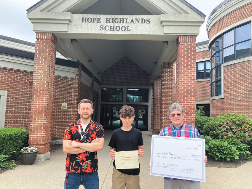 FIRST PLACE: Caden Baum received $100 for winning first place in the Environmental Systems Research Institute&rsquo;s Aeronautical Reconnaissance Coverage Geographic Information System (ESRI ArcGIS) Mapping Competition; he donated the funds to the Rhode Island Blood Center. (Herald photo)