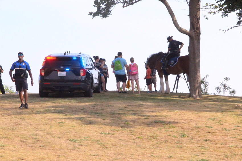 Horse power for police: Those attending National Night Out, which was held for a first time at Rocky Point Tuesday, may have wondered if Warwick Police now have a mounted command. That&rsquo;s not the case, although Sgt. Steven Courville commander of the visiting Providence Command was a nice touch to an event that was attended by thousands. (Warwick Beacon photos)