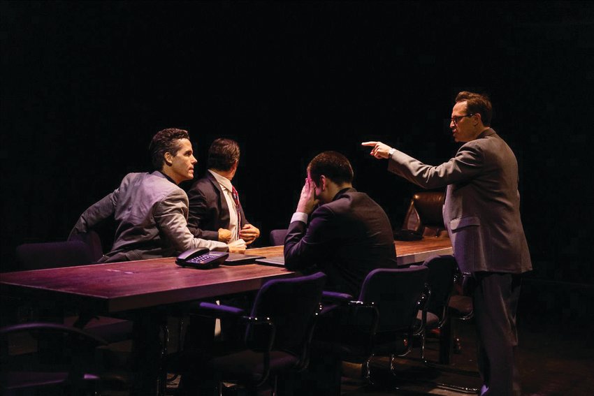 Michael Thibeault, Anthony Goes, Aaron Blanck, and Aaron Morris in &ldquo;Junk&rdquo; at Burbage Theatre.