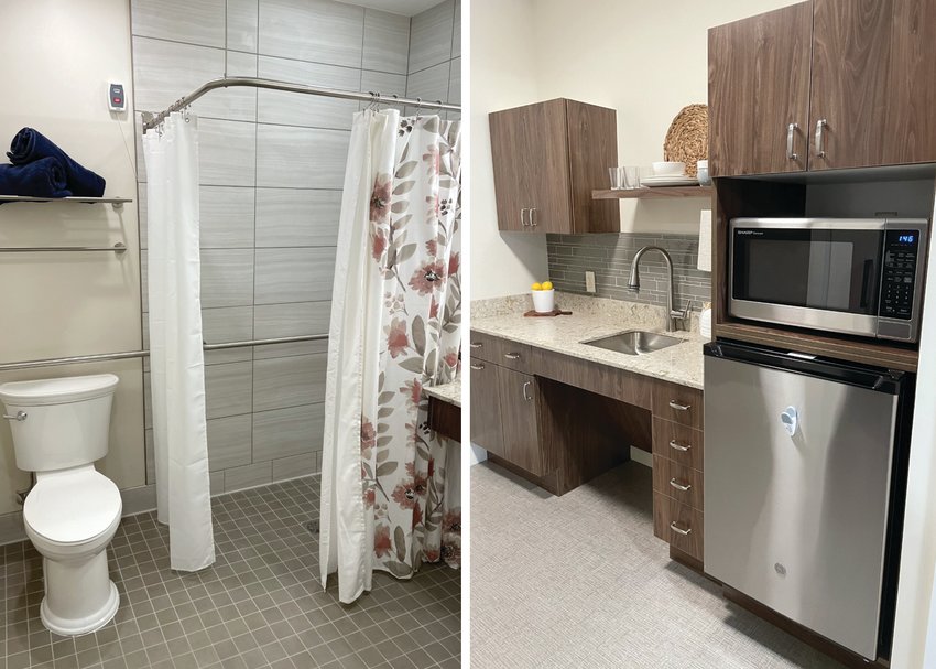 The Preserve at Briarcliffe is a warm, inviting retirement community located in Johnston. If you or a loved one is considering a new home, visit one of their apartments, including this studio apartment with its thoughtfully-planned bathroom and kitchenette.