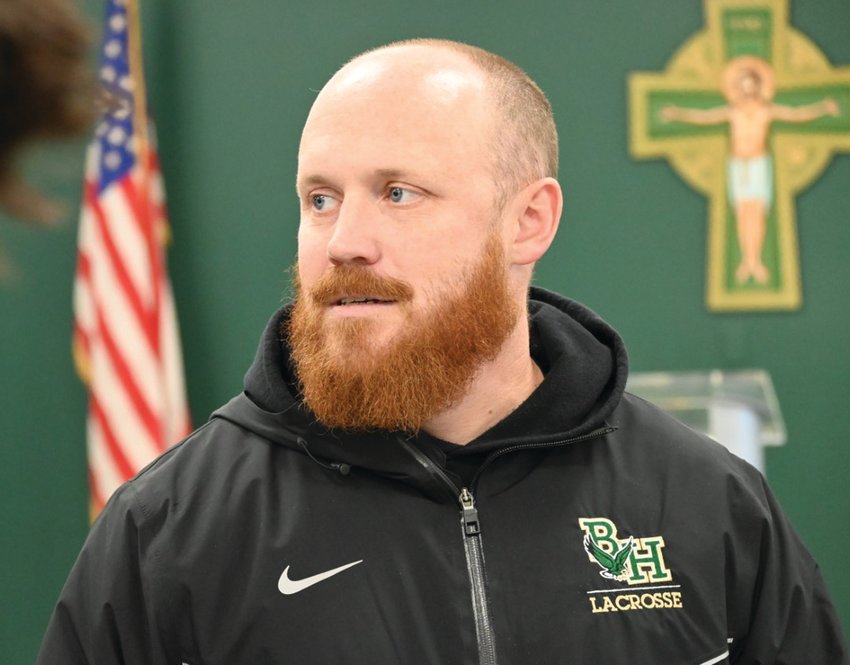 LIVING THE DREAM: Matt Clifford after being named the new varsity lacrosse coach at Bishop Hendricken. (Photo courtesy of Hendricken)