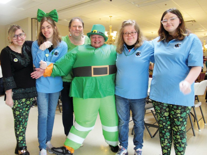 SUPER SERVERS: Singing sensation Katie Rodriguez (left) is joined by her JHS classmates Kayla Beaudry, Avery Ream and Hayden Judd as well as Louise Stanielon and &ldquo;Leprechaun&rdquo; Jackie Pion during last week&rsquo;s JSC St. Patrick&rsquo;s Day Party.