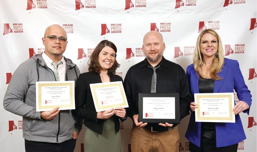 DISTINGUISHED JOURNALISTS: The four award winners in the Rhode Island Press Association &lsquo;S 2022 Distinguished Journalist category: from left to right, Honorable Mention, Ethan Shorey, The Valley Breeze;&nbsp; Third Place Nancy Lavin, Providence Business News; First Place, Rory Schuler, Johnston Sun Rise; and Second Place, Jamie Coelho, Rhode Island Monthly.