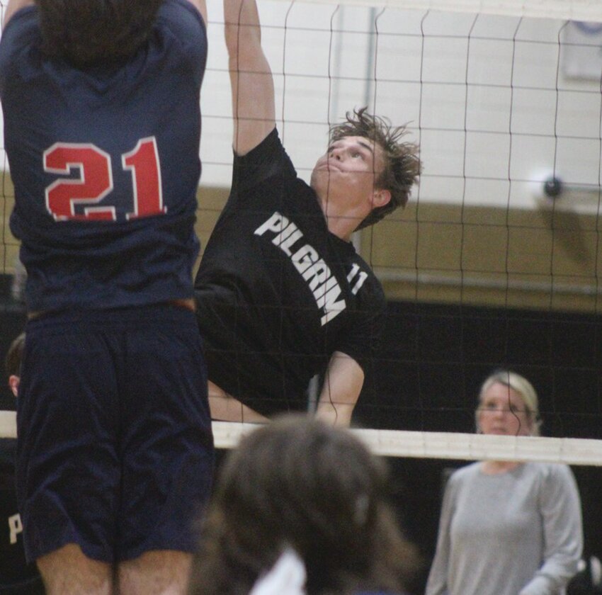 BIG PERFORMANCE: Pilgrim senior Eli Kearns, who led the Pats with 18 kills to beat rival Toll Gate in three sets last week. (Photos by Alex Sponseller)